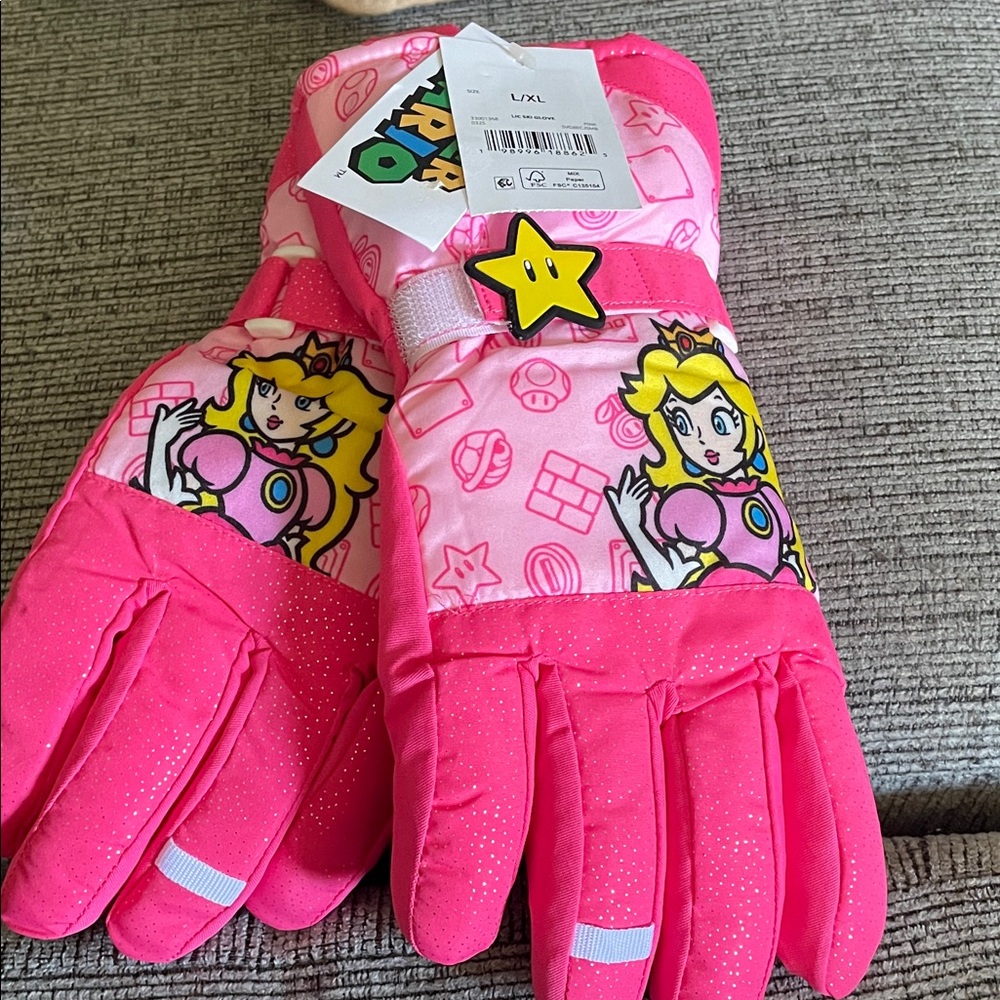 3M Thinsulate Nintendo Kids Hot Pink Princess Peach Graphic Ski Mittens Gloves